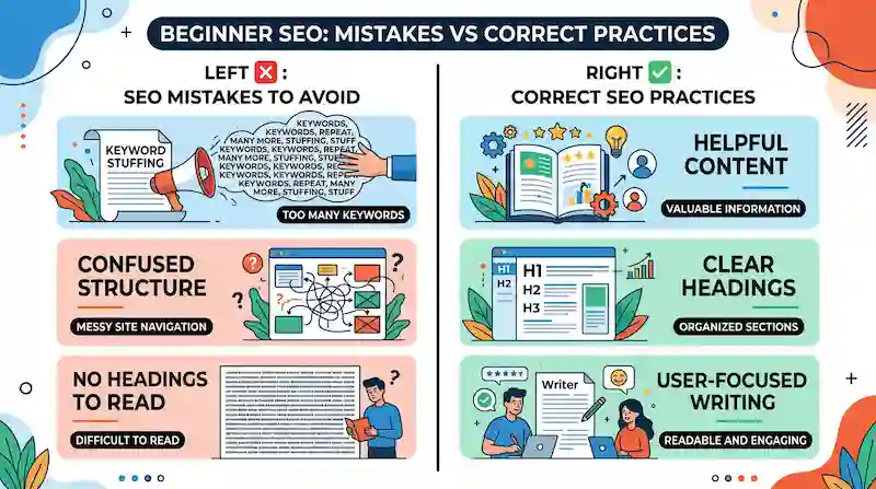 Comparison Of Beginner Seo Mistakes And Correct Seo Practices