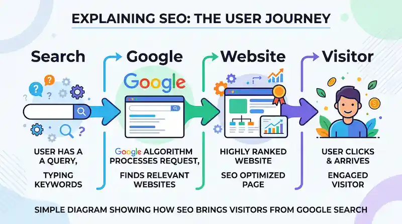 Simple Diagram Explaining How Seo Brings Visitors From Google Search