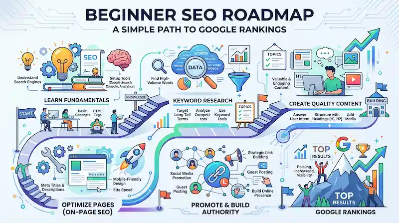 Beginner Seo Roadmap Showing Steps From Learning To Ranking