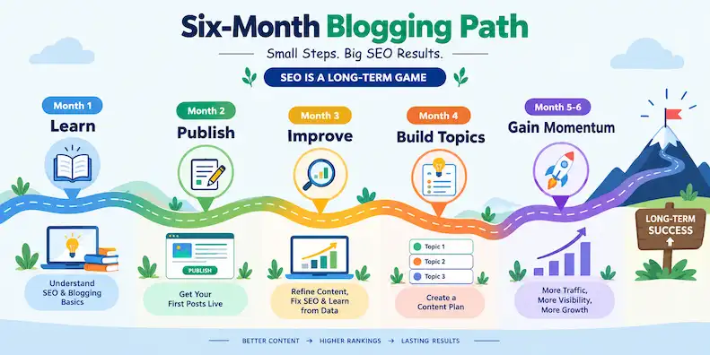 Six-Month Blogging Journey Showing Gradual Seo Growth For Beginners